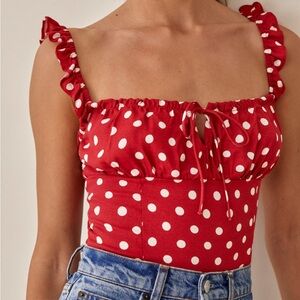 Reformation date night red dot bustier top new worn